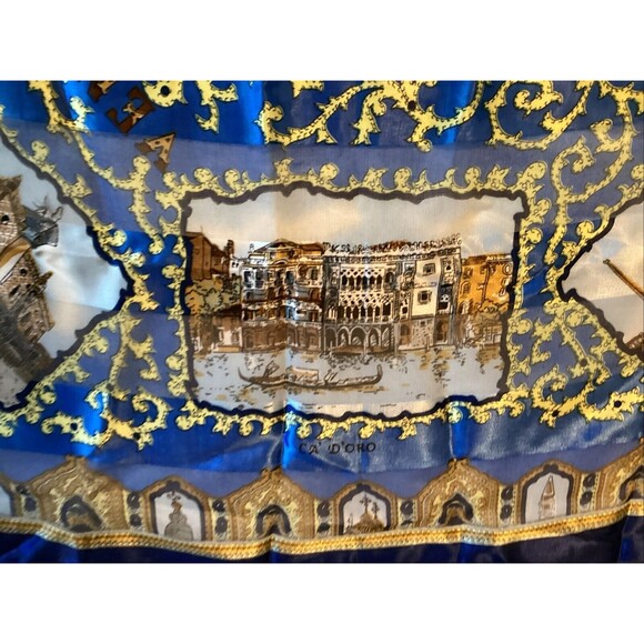 Italy landmarks scarf 40x40” blue/gold - Picture 8 of 11